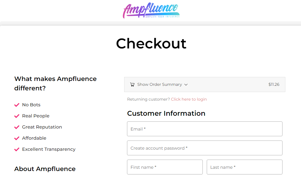 Ampfluence Checkout Page