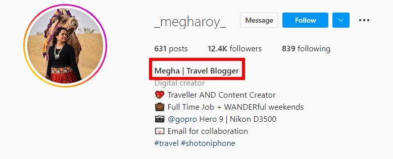 Megha Roy instagram bio