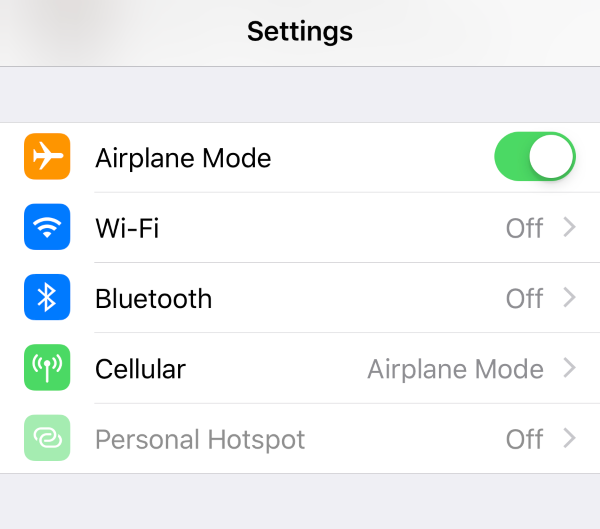 iOS airplane mode